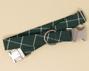 Bruno Green Kariertes Hundehalsband, Hundehalsband aus Stoff, Zaley Designs, Frühling Hundehalsband, Rüdenhalsband für Jungen