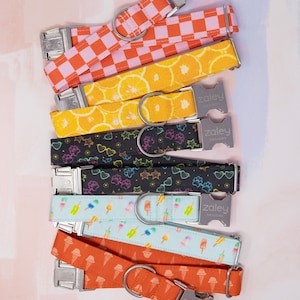 Roze en oranje geruite hondenhalsband met metalen gesp, pastel, geruite zomerhalsband, halsband voor huisdieren, dameshalsband, nieuwe hond cadeau moeder afbeelding 6