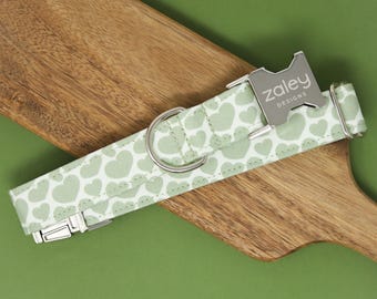 Hundehalsband Grüne Herzen: Metallschnalle, Baumwolle