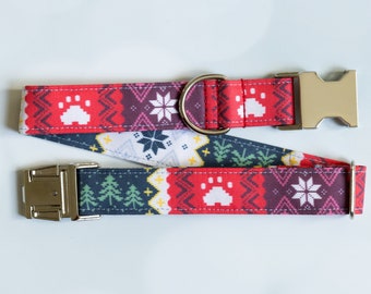 Nordic Winter Dog Collar, Colorful Christmas Sweater Dog Collar, Rainbow Dog Collar, Christmas Pet Collar, New Puppy Gift, Female Dog Collar