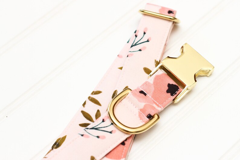 Floral Dog Collar, Female Dog Collar, Pink Flower, Rose Gold Pet Collar, Girl Dog Collar, Dog Lover Gift, Girly, Rose, watercolor floral image 4