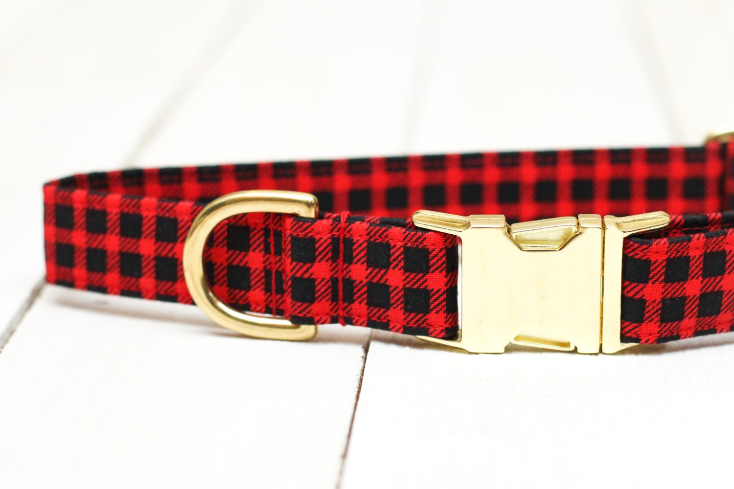 Red Buffalo Plaid Dog Collar Red and Black Check Metallic Etsy