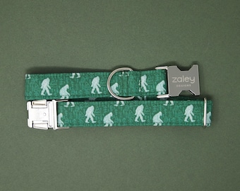 Big Foot Dog Collar, Outdoors Pet Collar, Male, Green, Adventure, Metal Hardware, Handmade Collar