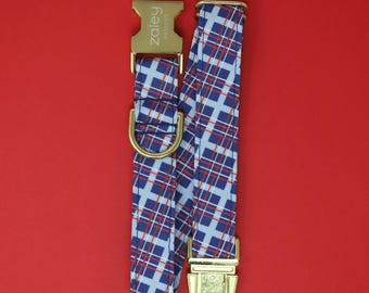 American Plaid Dog Collar, 4th of July Pet Collar, USA, Patriotic Dog Collar, Metal Hardware, Handmade Collar