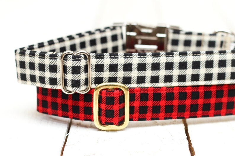 Red Buffalo Plaid Dog Collar Red and Black Check Metallic Etsy