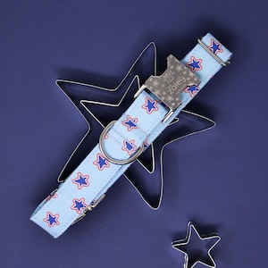 Red, White, and Blue Stars Dog Collar with metal buckle | Patriotic Dog Collar | Retro Summer Dog Collar | Male Dog Collar| USA Dog Collar