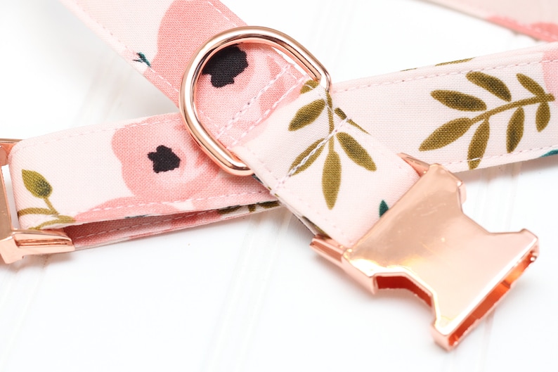 Floral Dog Collar, Female Dog Collar, Pink Flower, Rose Gold Pet Collar, Girl Dog Collar, Dog Lover Gift, Girly, Rose, watercolor floral image 10