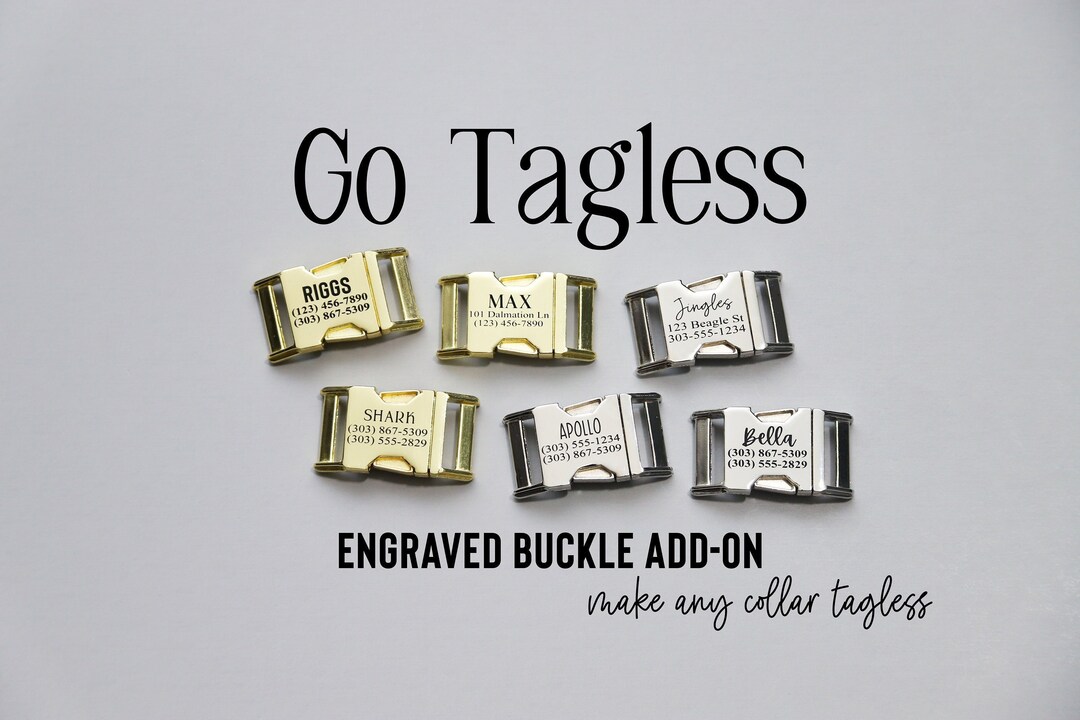 Personalized Dog Collar, Go Tagless Add Engraved Name & Phone Number to