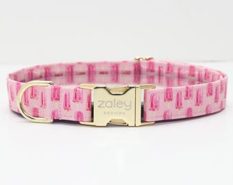 Pink Popsicles Dog Collar: Summer Ice Pop Print, Gold Buckle