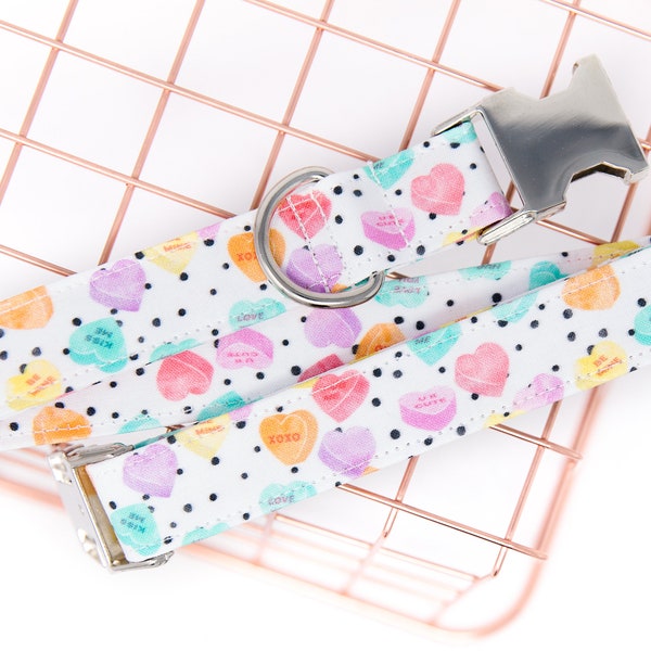 Conversation Hearts Dog Collar, Puppy Love, Zaley Designs, Male dog collar, Female dog collar, Pet Collar, Valentines Day, Polka Dots