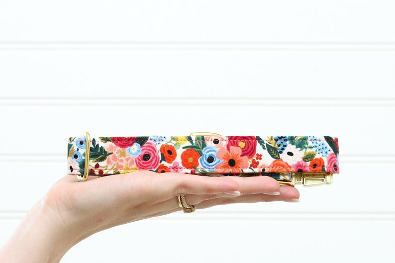 Rifle Paper Company Floral Dog Collar with metal buckle for male or female dog. Great Summer pet collar image 2