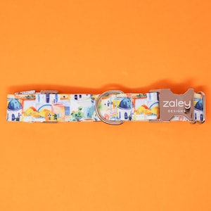 Griechisches Hundehalsband | Santorini, Griechenland Hundehalsband | Hundehalsband Blau | Hundehalsband Orange | Aegean Blue Hundehalsband | Mediterranes Hundehalsband