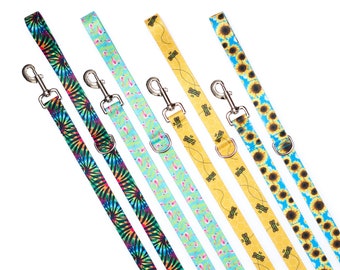 Dog Leash - Webbing, Heavy Duty, Tie Dye, Flamingos, Bumble Bees, Sunflowers, Dog Leash, Summer