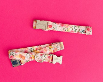 Pink Floral Dog Collar, Roses Dog Collar, Spring Dog Collar, Summer Dog Collar, Female Dog Collar, Girl Dog Collar, New Puppy Gift