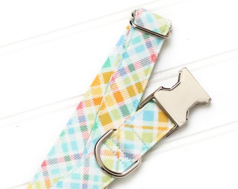 Easter Pastel Plaid Dog Collar - Spring Pet Collar