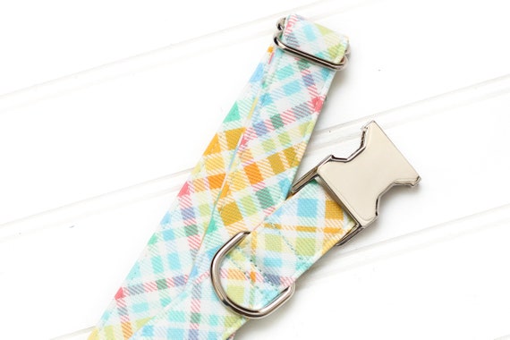 Easter Pastel Plaid Dog Collar - Spring Pet Collar