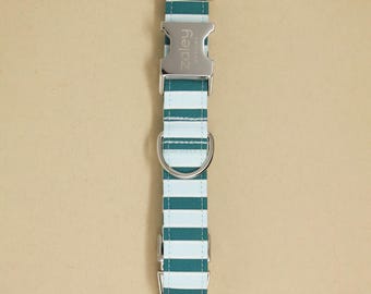 Blauwe streep hondenhalsband, cabana streep, hondenhalsband jongens, aangepaste hondenhalsband, handgemaakt, personaliseerbaar