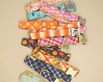 Collezione autunnale di collari per cani in anteprima / Collare per cani in cotone stampato con incisione personalizzata gratuita e fibbia in metallo