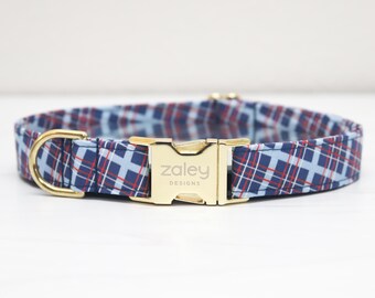 American Plaid Dog Collar, 4th of July Pet Collar, USA, Patriotic Dog Collar, Metal Hardware, Handmade Collar
