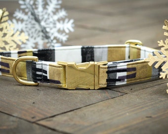 Silver and Gold Dog Collar - Valentines Dog Collar, Winter, Female, Male, Holiday, Metallic Gold, Pet Collar, Festive, Pets  - Metal Buckle