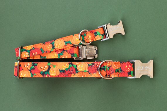 Jack O Lantern Dog Collar: Vintage Halloween Pumpkin Fabric