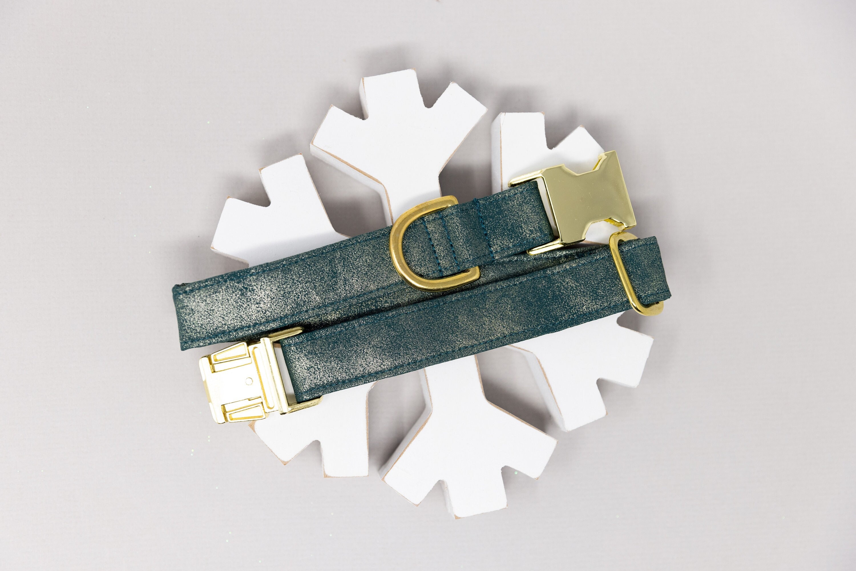 Green & Gold Shimmer Dog Collar, Luxe Male, Female, Metallic, Pet Collar With Metal Buckle, Puppy, Christmas