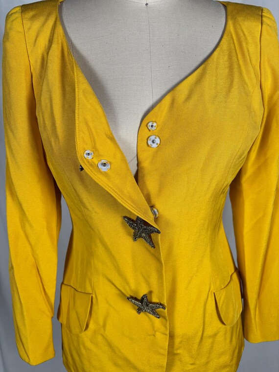 Vintage 80s 100% Silk Yellow Blazer Large Starfis… - image 4