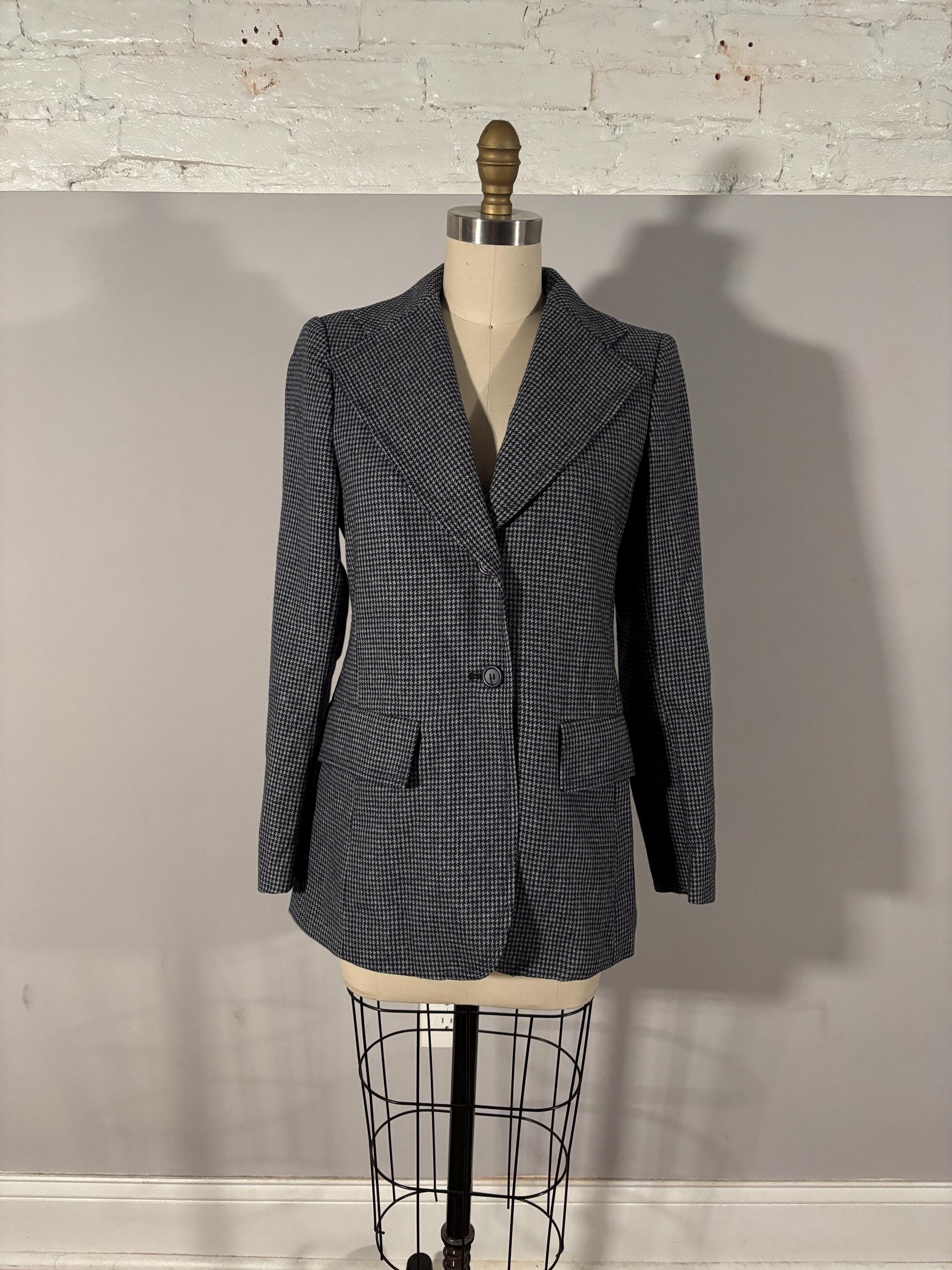 Veste Blazer Vintage Pied De Poule Années 80 Gaston Jaunet - Soie Et Laine - Taille XL