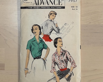Advance 7957 Vintage 1950s Blouse Sewing Pattern 36&quot; Bust