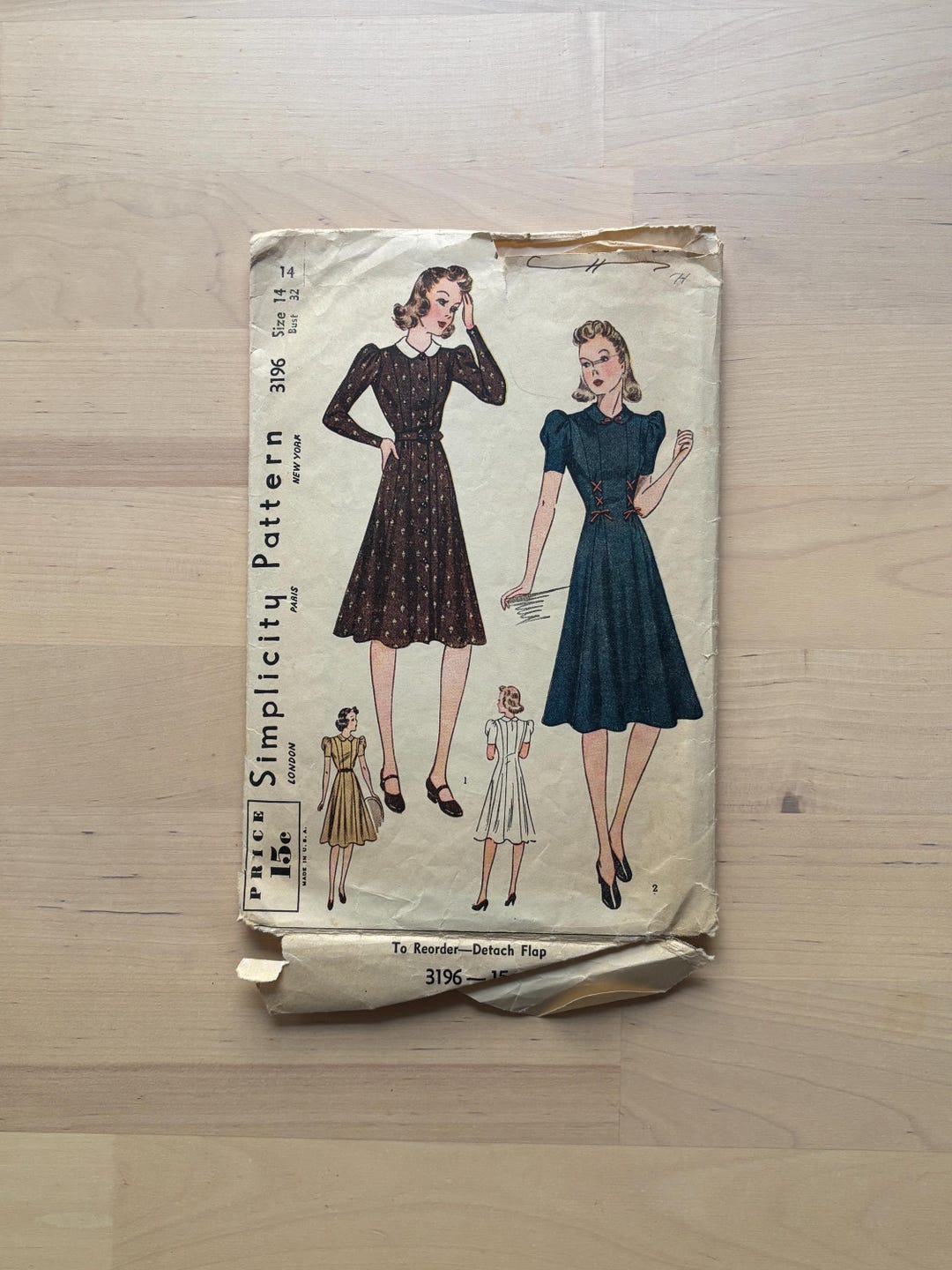 Simplicity 3196 Vintage 1930s Juniors Dress Sewing Pattern- Damage Read ...