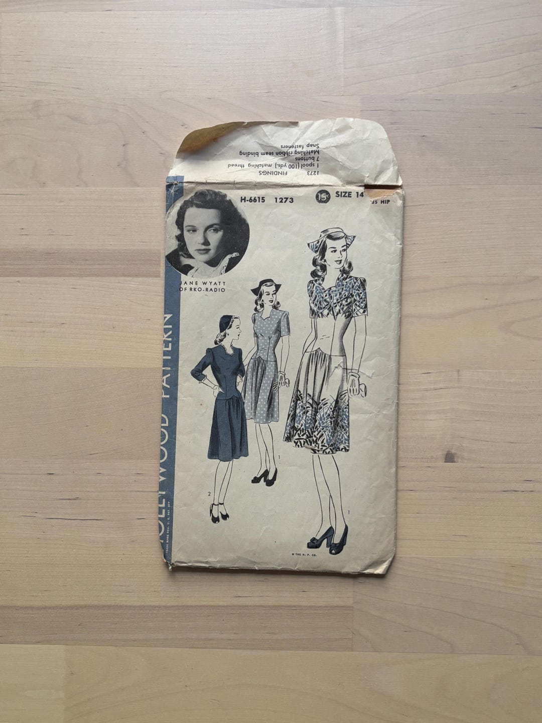 Hollywood Patterns Vintage 1940s Dress and Cap Sewing Pattern 32 Bust ...