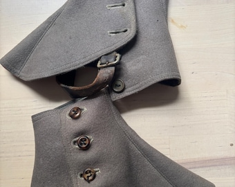 Antique Edwardian Grey Wool Spats- Poor Condition