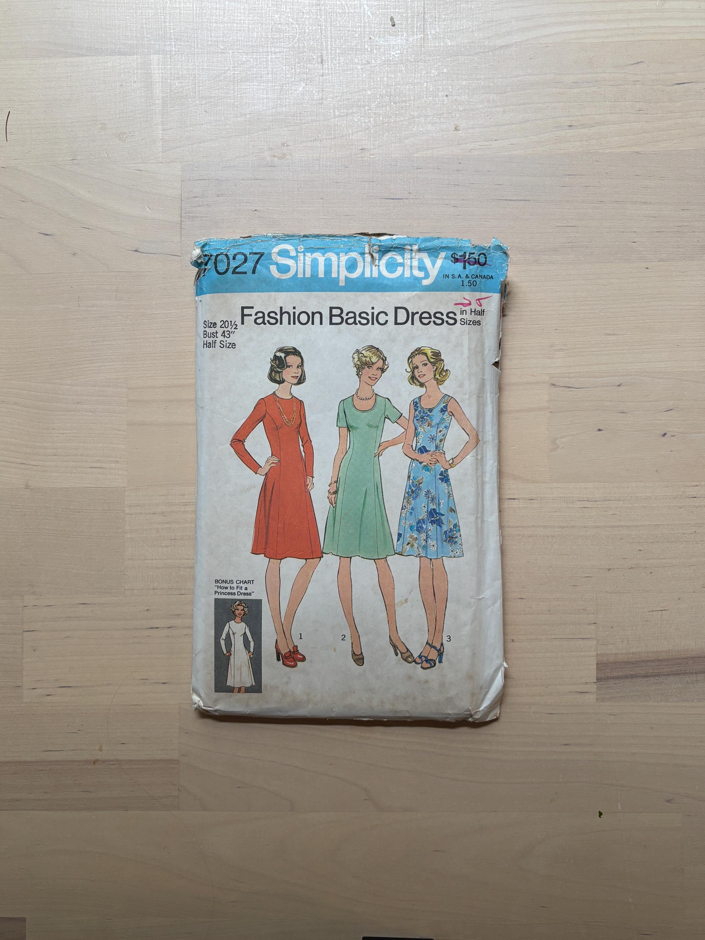 Simplicity 7027 Vintage 1975 Dress Sewing Pattern 43 Inch Bust Plus ...