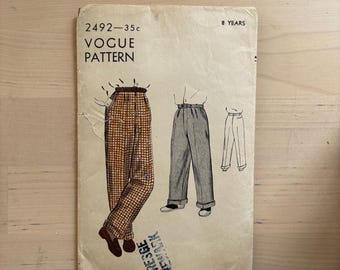 Vogue Pattern 2492 Vintage 1940s Boys Pants Pattern 8 years