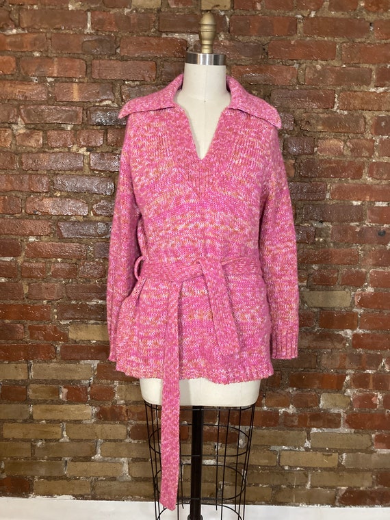 Duet pink 70s belted sweater