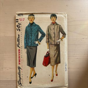 Patrón de costura para traje de falda vintage de los años 50, busto de 86 cm, Simplicity 4871