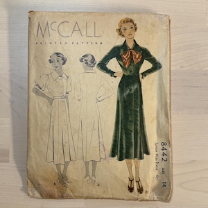 McCall 8442 Vintage 1935 Dress Printed Pattern 32&quot; Bust