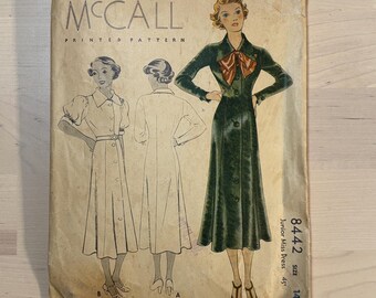 McCall 8442 Vintage 1935 Dress Printed Pattern 32" Bust- CUT read description