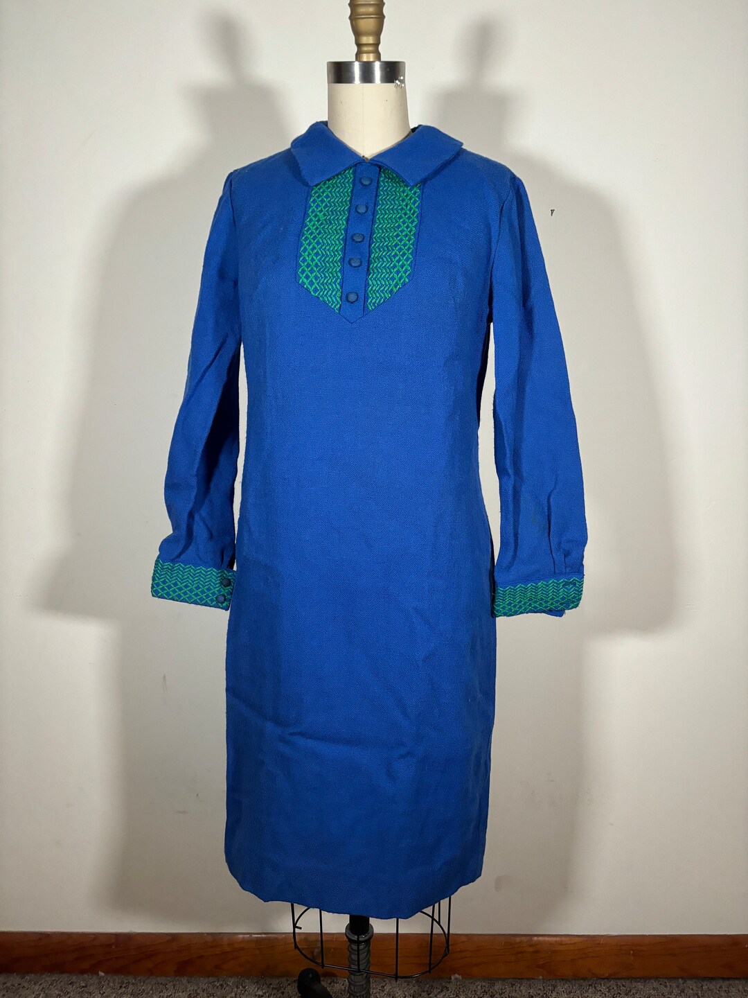 1960s Wool Shift Dress with Mink Fur Lapel Jacket