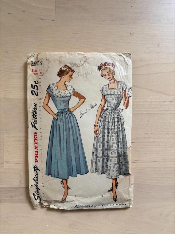 Simplicity 2908 Vintage 1949 Dress Sewing Pattern 30" Bust- CUT Read  Description - Etsy