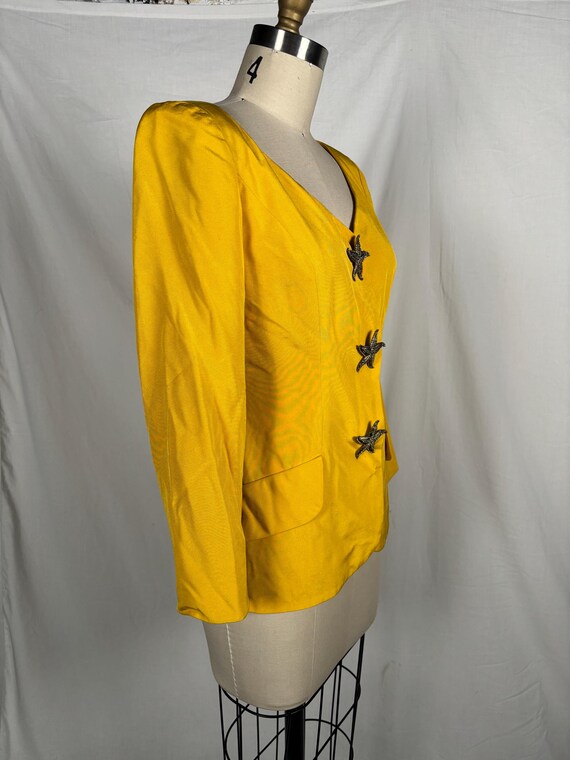 Vintage 80s 100% Silk Yellow Blazer Large Starfis… - image 2