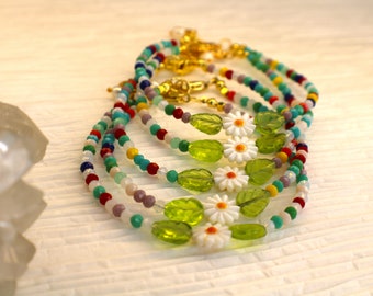 Pulseira de contas, corrente banhada a ouro, pingente de flor de concha, pulseira feminina