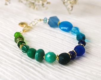 Handmade Sea Glass Bracelet, Women Bracelet, Gold Filled