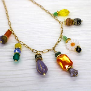 Charm Kette, Halskette Frauen lang Gold, Damen Halskette, Vintage Schmuck, Blumen Kette, Perlenkette, Halskette, Versand selben Tag