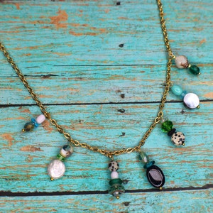 Charm Choker Statement Necklace,18k Gold Plated Gemstone necklace, Colorful drops necklace, Beaded jewelry, Gift for her.