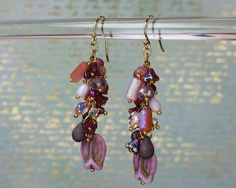 Flower earrings, Waterfall earrings, Quality jewelry, Czech crystal earrings, Free packaging, fast shipping