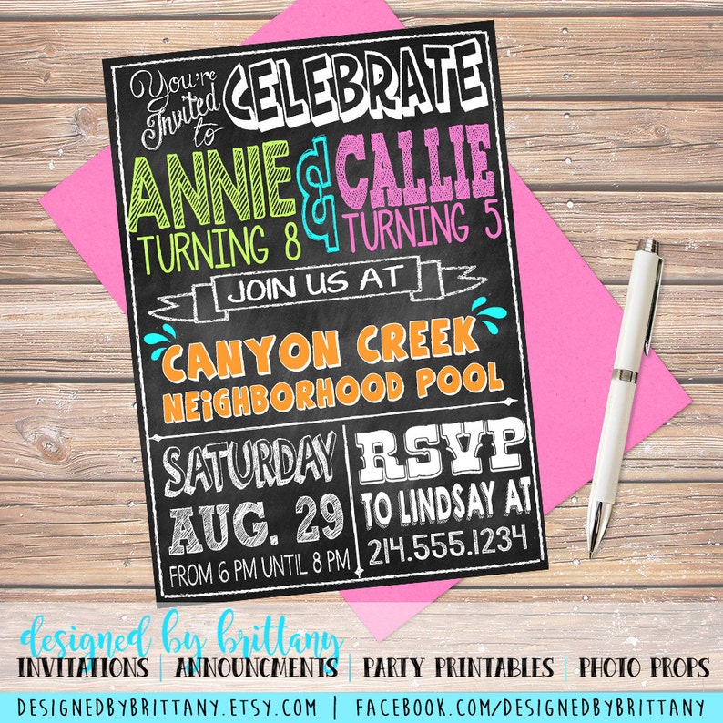 Double Birthday Invitation Double Birthday Turquoise Pink Etsy