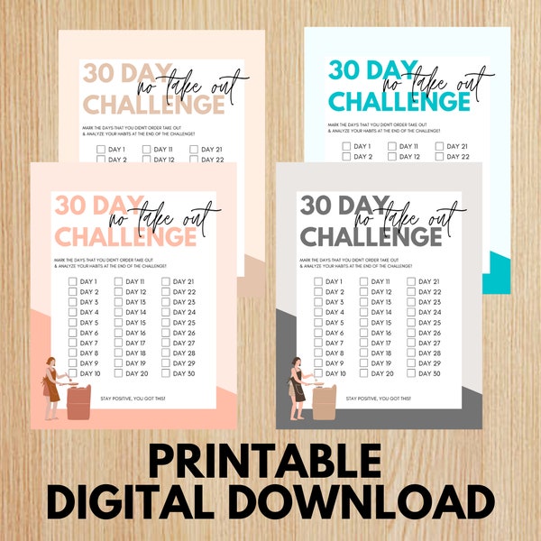 30 Day Challenge | No Take Out | Cook at Home | New Year Challenge | Goals | Habit Tracker | Digital Download | Printable PDF |