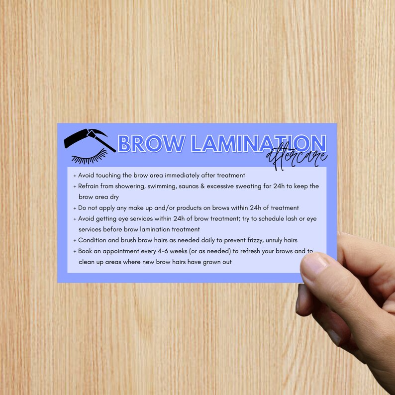 Eyebrow Lamination Aftercare Card Brow Lamination Brow Lift Brow Perm