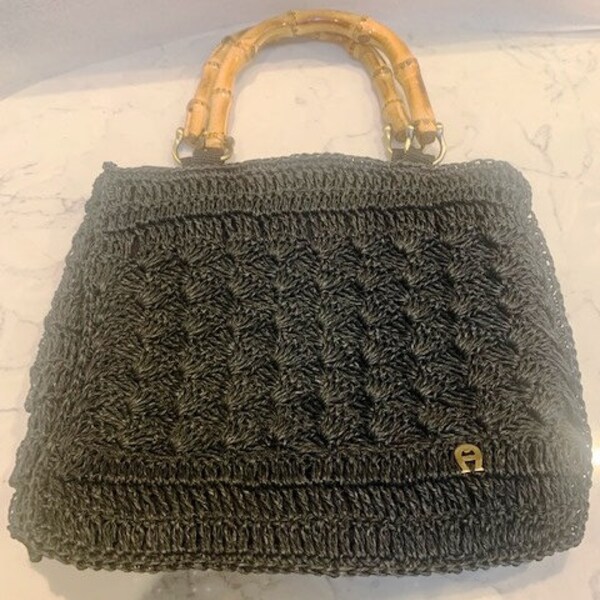 Sac à Main Bandoulière Etienne Aigner - Fil De Papier Et Cuir Végétalien - Couleur Ivoire/marron - Occasion